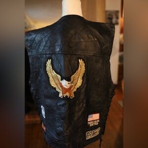 Black Leather Vest with Eagle Patch